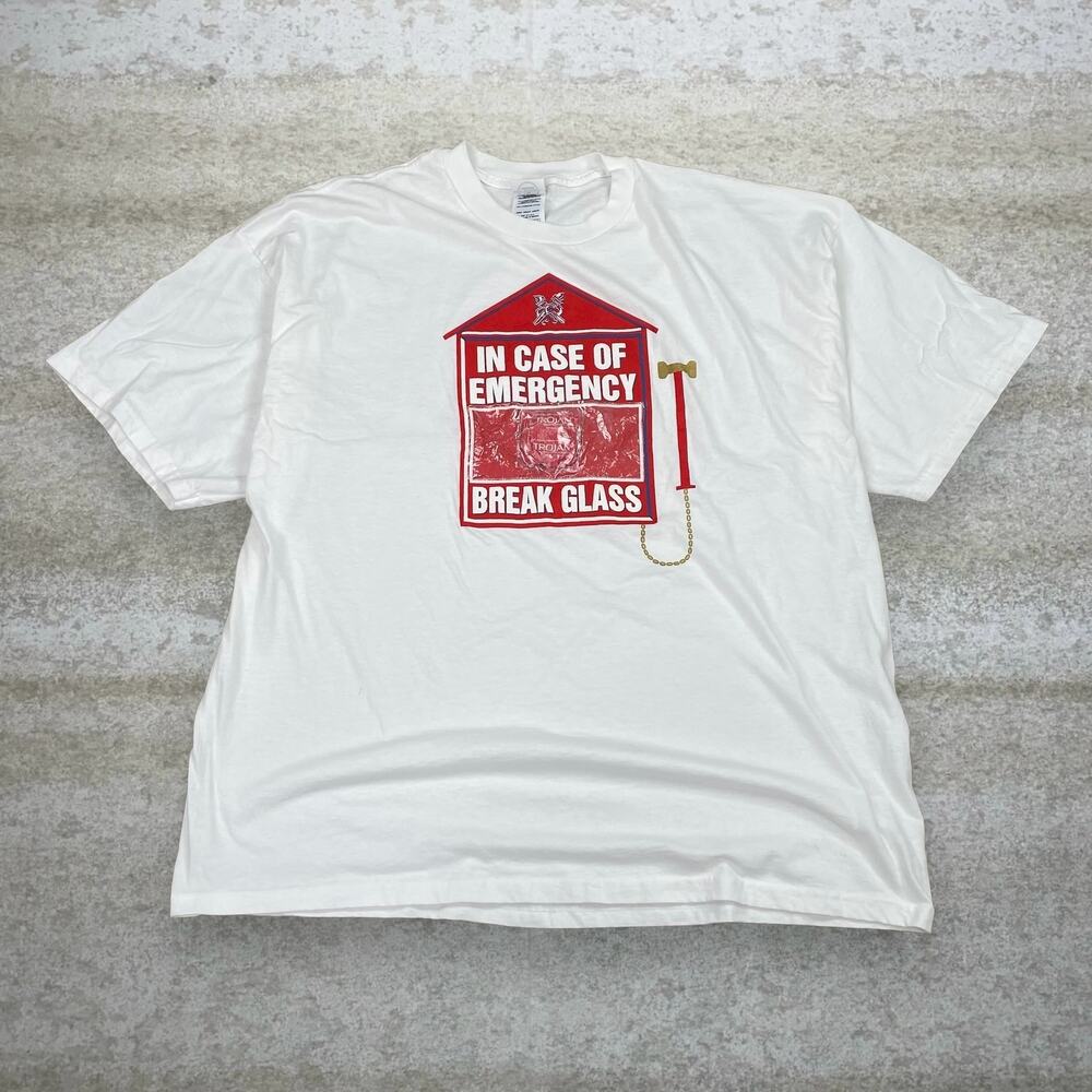 Vintage 90s Condom Shirt Mens 2XL White In Case of Emergency Break Glass Humor